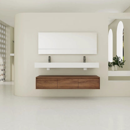 Contemporary Wall Mounted Vanity with Dual Sinks