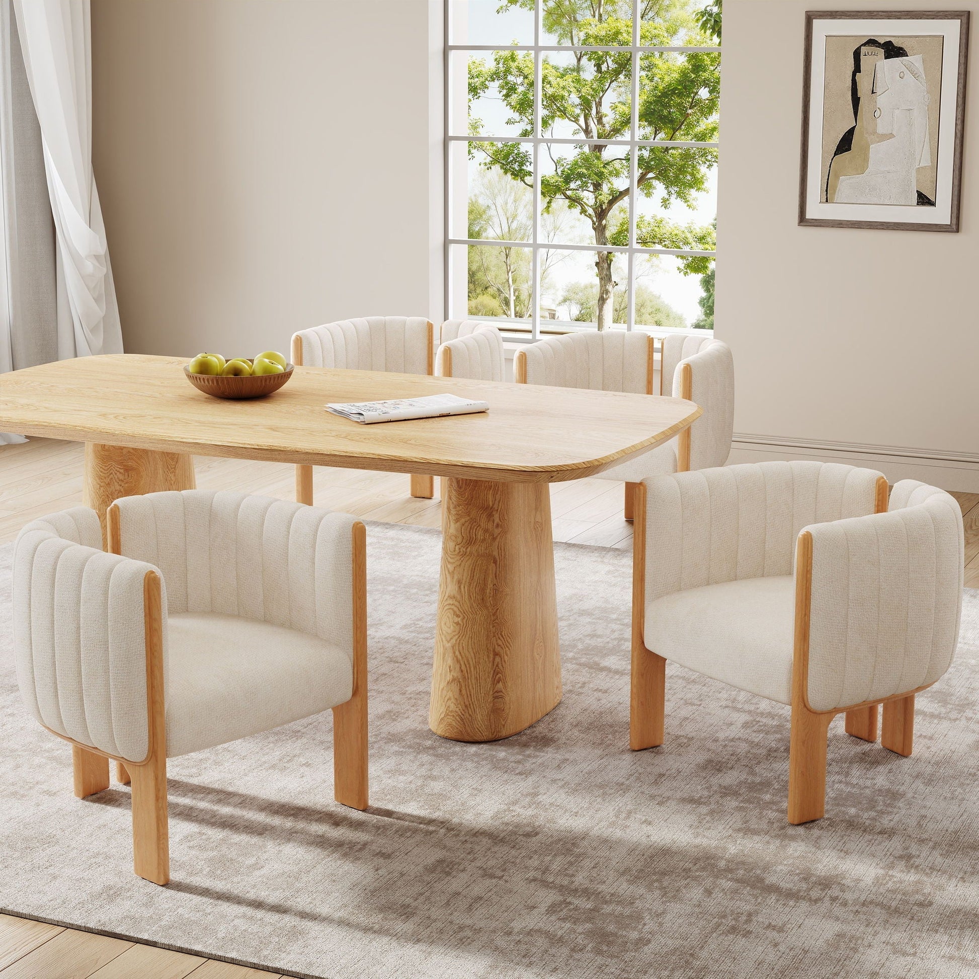 Comfort Stylish Seating Dining Chair Set upholstered chairs with wood legs around a round table on Tampa Home & Garden Store