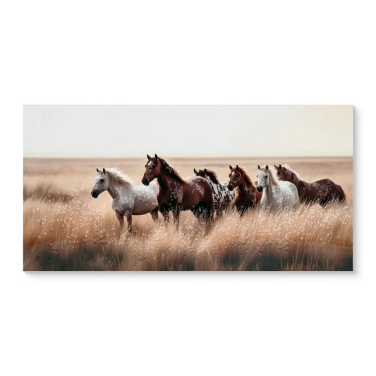 Horses wall art canvas brown and white horses run across plains Unique Piece Furniture on Tampa Home & Garden Store