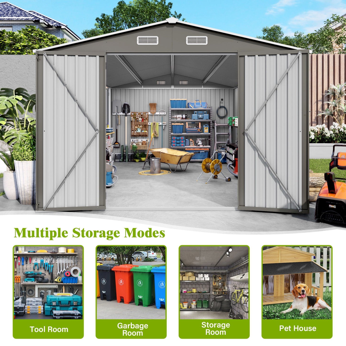 Outdoor Metal Storage Shed With Lockable Doors