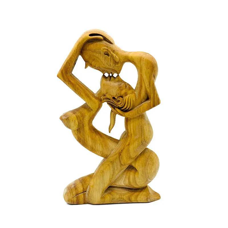 Wooden Love Eternal Valentine's Day decoration, carved brown wood couple embracing on Tampa Home & Garden Store