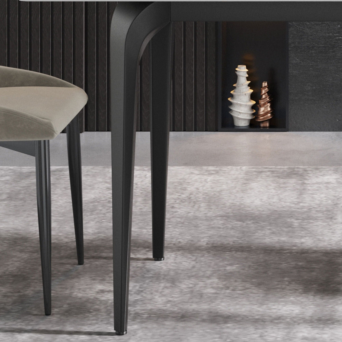 Modern artificial stone dining table with black metal legs in white finish on Tampa Home & Garden Store