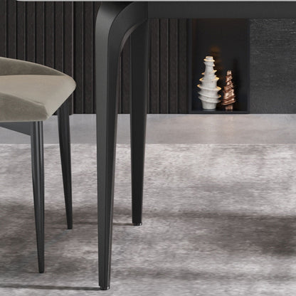 Modern artificial stone dining table with black metal legs in white finish on Tampa Home & Garden Store