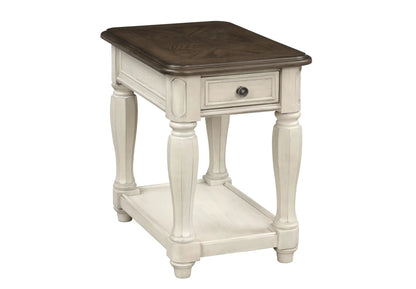 Chairside table with storage antique white finish and dark wood top drawer Unique Piece Furniture on Tampa Home & Garden Store