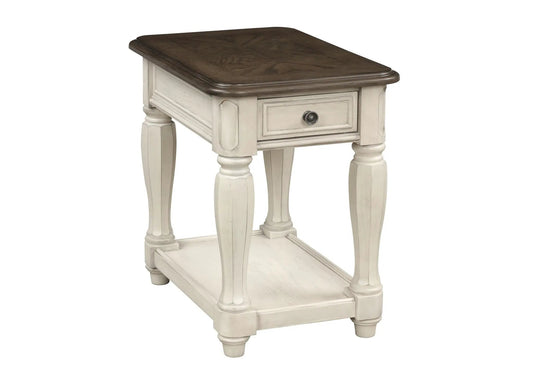 Chairside table with storage antique white finish and dark wood top drawer Unique Piece Furniture on Tampa Home & Garden Store