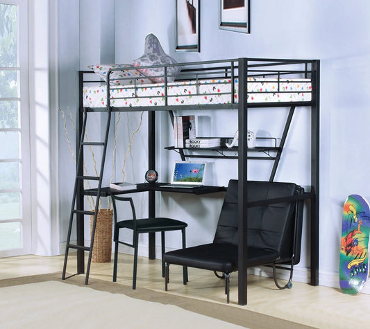 Twin loft bed with desk in black/silver metal frame by Unique Piece Furniture on Tampa Home & Garden Store