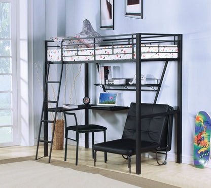 Senon Twin Loft Bed With Desk in black/silver metal frame by HouseOfZazla on Tampa Home & Garden Store