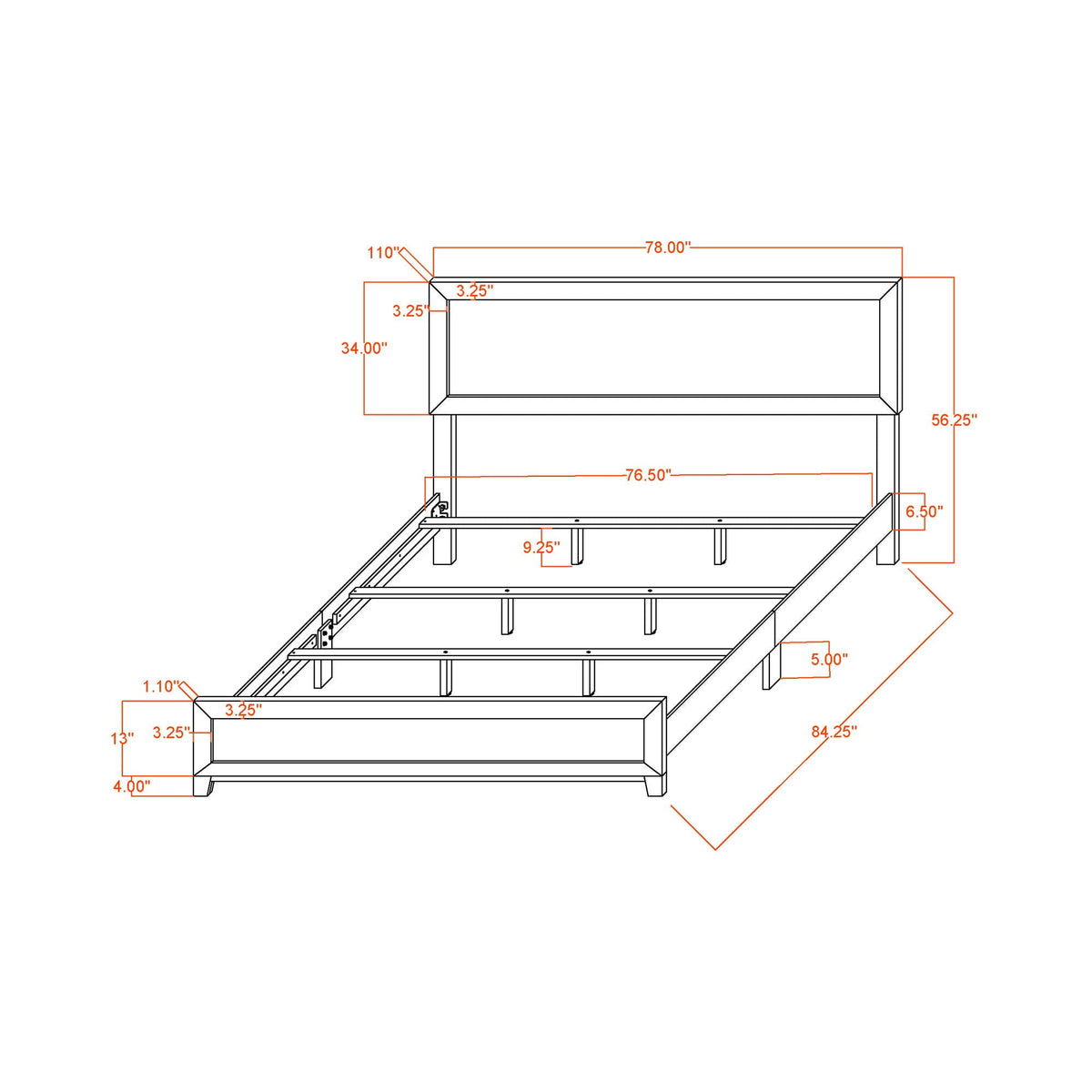 Soluto bed platform frame by HouseOfZazla with dimensioned blueprint lines on Tampa Home & Garden Store