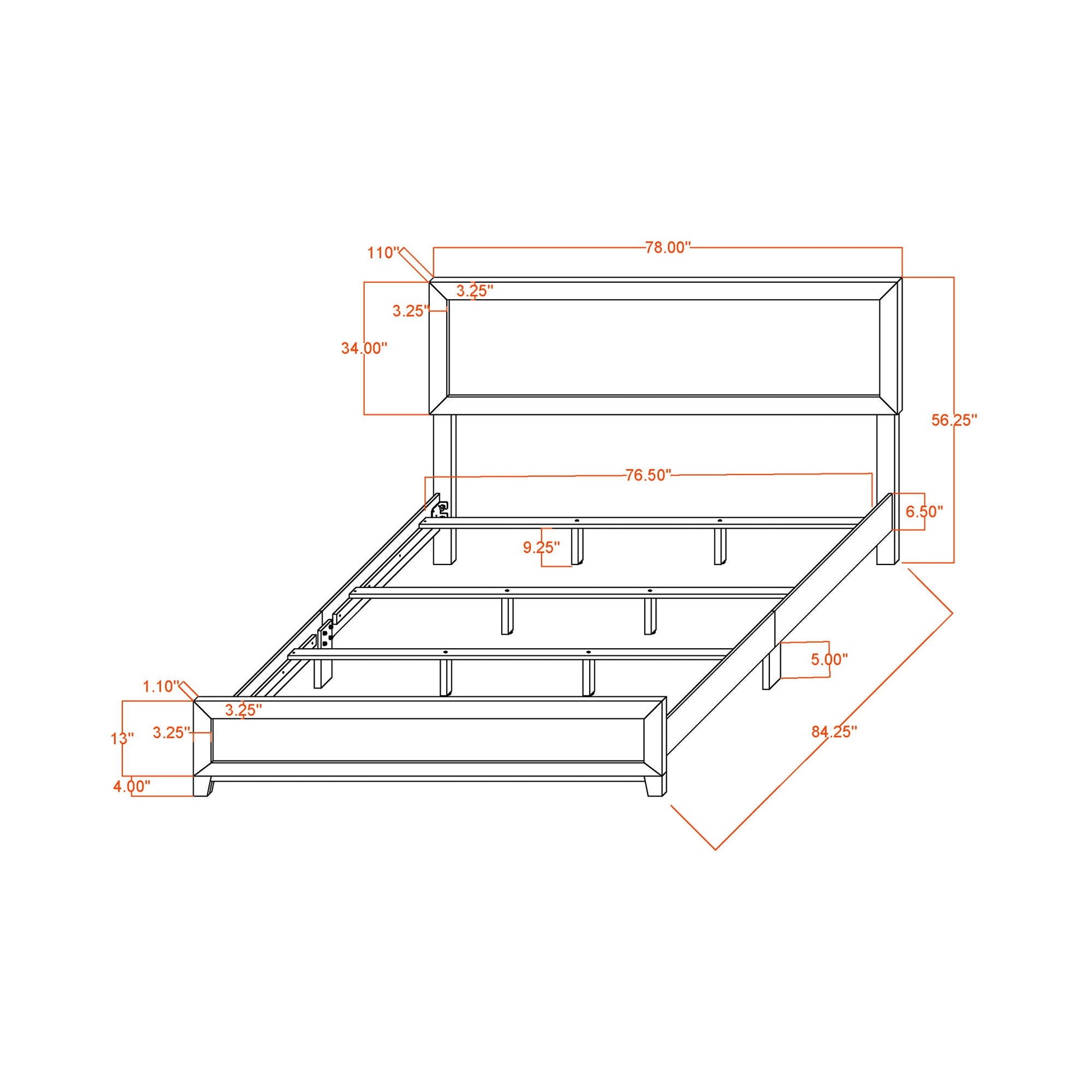 Soluto bed platform frame by HouseOfZazla with dimensioned blueprint lines on Tampa Home & Garden Store