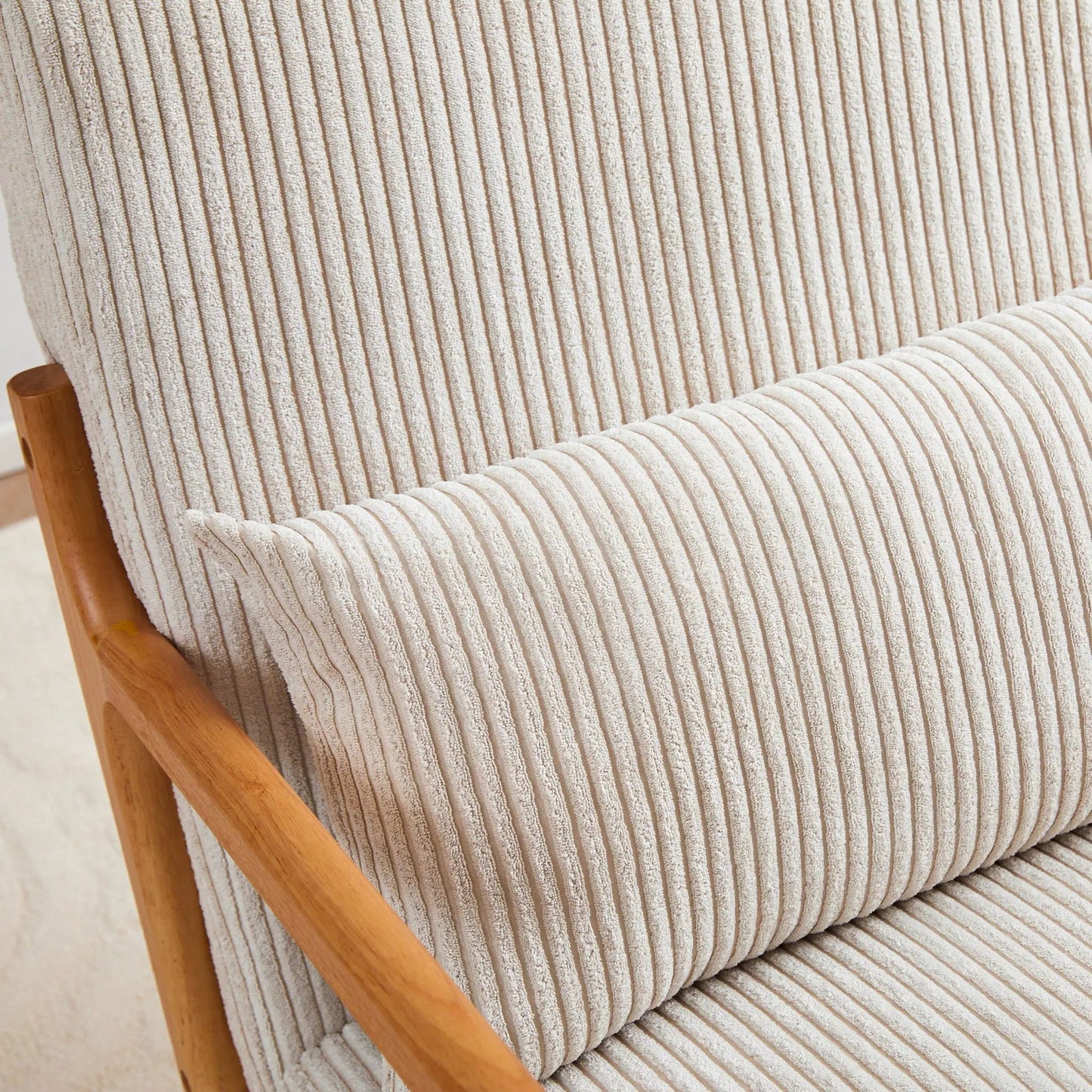 Accent arm chair with pillow upholstered corduroy, wooden armrest by Unique Piece Furniture on Tampa Home & Garden Store