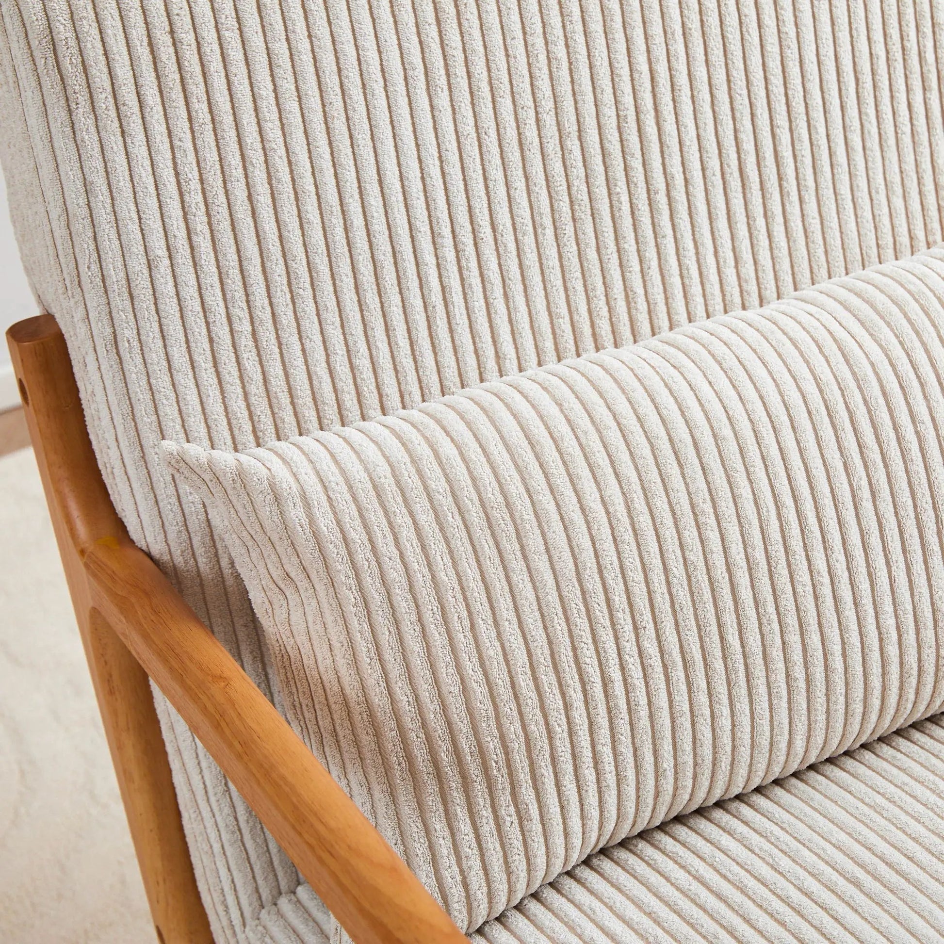 Accent arm chair with pillow upholstered corduroy, wooden armrest by Unique Piece Furniture on Tampa Home & Garden Store