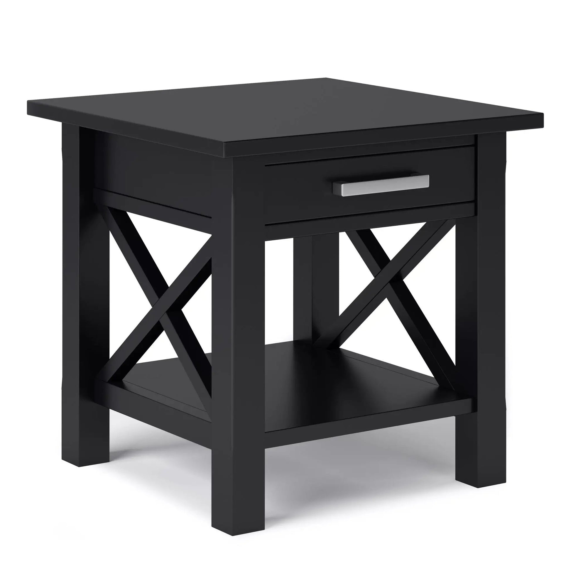 Kitchener Handcrafted Console Table black with crisscross legs and silver drawer pull on Tampa Home & Garden Store