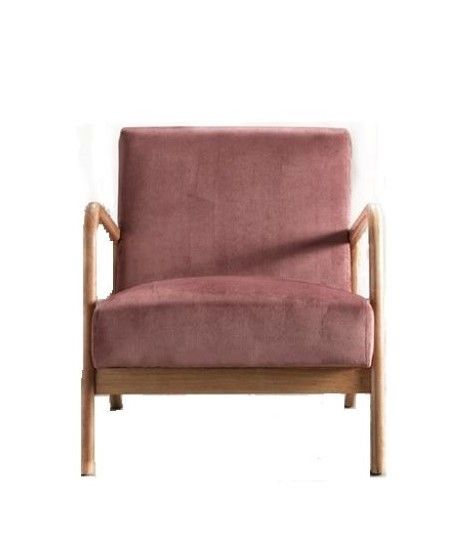 Mid-Century Modern Arm Chair with pink velvet cushioning and open wood frame HouseOfZazla on Tampa Home & Garden Store
