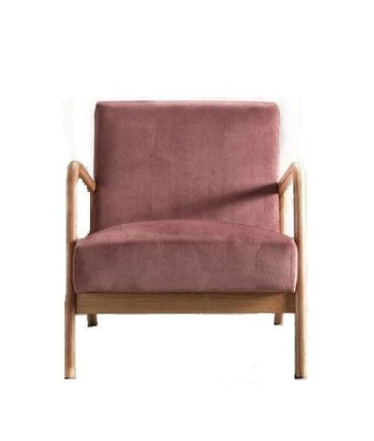 Mid-Century Modern Arm Chair with pink velvet cushioning and open wood frame HouseOfZazla on Tampa Home & Garden Store