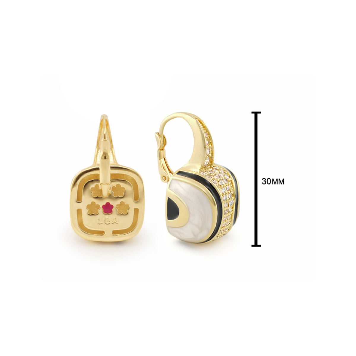 Curvy Swirls Earrings pair by Lauren G Adams gold with mother-of-pearl inlay and diamonds, 30mm on Tampa Home & Garden Store