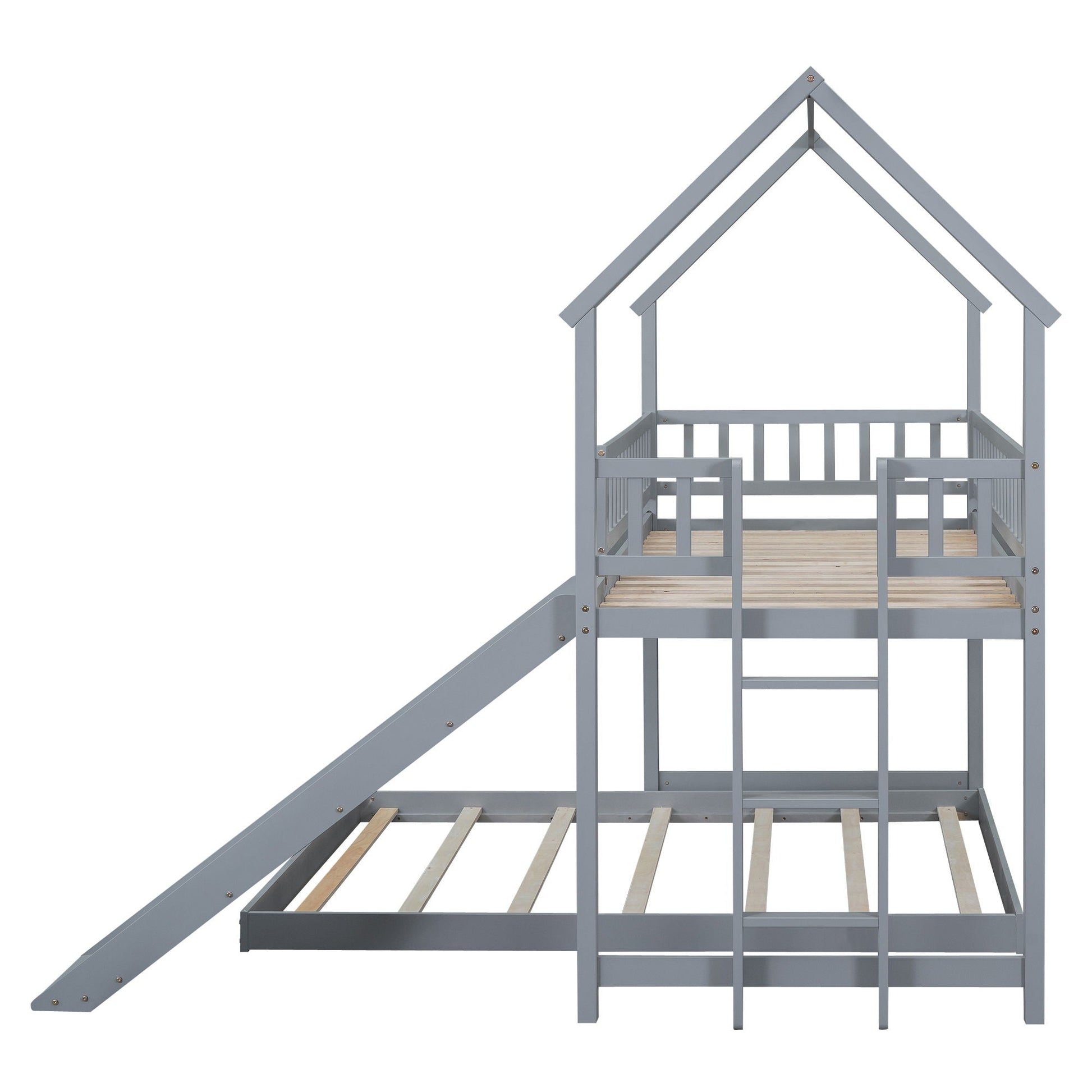 House bunk bed with slide and built-in ladder gray metal frame by HouseOfZazla on Tampa Home & Garden Store