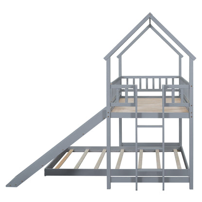 House bunk bed with slide and built-in ladder gray metal frame by HouseOfZazla on Tampa Home & Garden Store