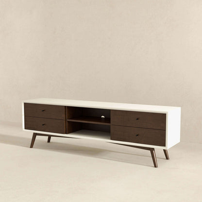 Modern TV Stand HouseOfZazla white frame dark brown solid wood drawers for up to 72in TV on Tampa Home & Garden Store