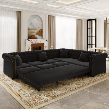 Chesterfield L Shaped Sofa and Black Velvet Bed