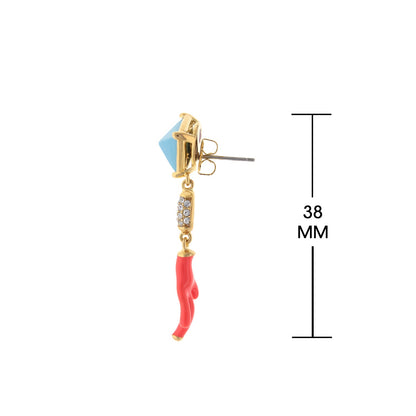 Pretty Little Things Earrings by Lauren G Adams: gold-tone stud with blue gem and coral drop on Tampa Home & Garden Store