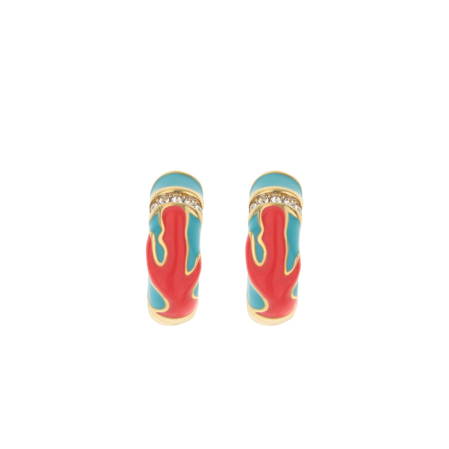 Pretty Little Things earrings by Lauren G Adams in turquoise and coral enamel with crystal band on Tampa Home & Garden Store