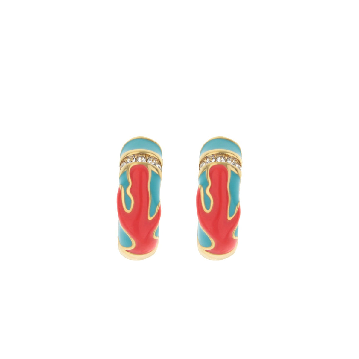 Pretty Little Things earrings by Lauren G Adams in turquoise and coral enamel with crystal band on Tampa Home & Garden Store