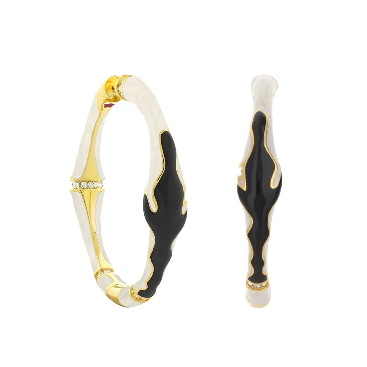 Pretty Little Things earrings Lauren G Adams, gold and white hoop with black enamel flame pair on Tampa Home & Garden Store