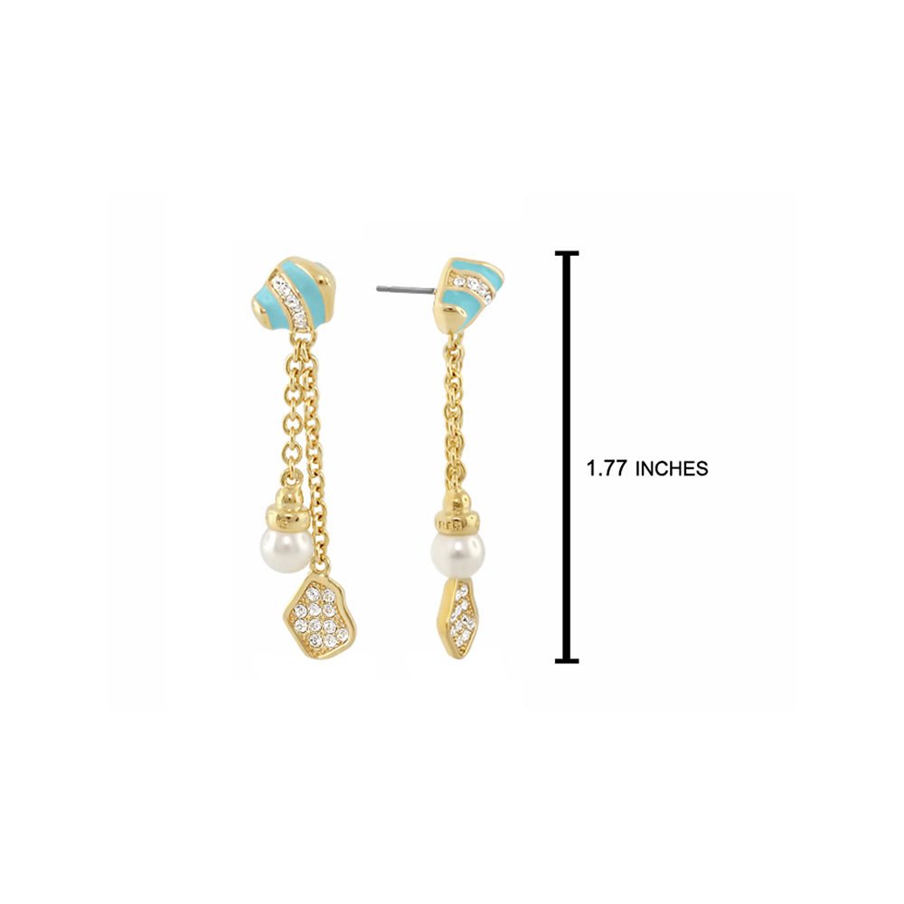 Moon Dust Earrings pair by Lauren G Adams, gold-tone drops with turquoise enamel and pearls on Tampa Home & Garden Store