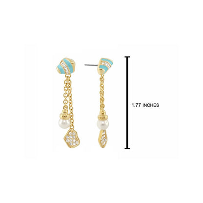 Moon Dust Earrings pair by Lauren G Adams, gold-tone drops with turquoise enamel and pearls on Tampa Home & Garden Store