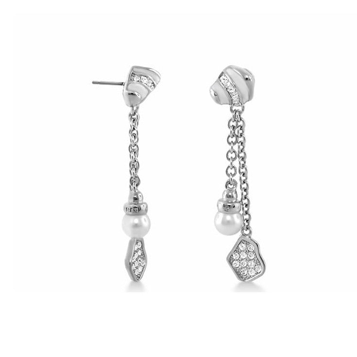 Moon Dust Earrings pair by Lauren G Adams, silver-tone drop earrings with pearl beads and crystal-pave charms on Tampa Home & Garden Store