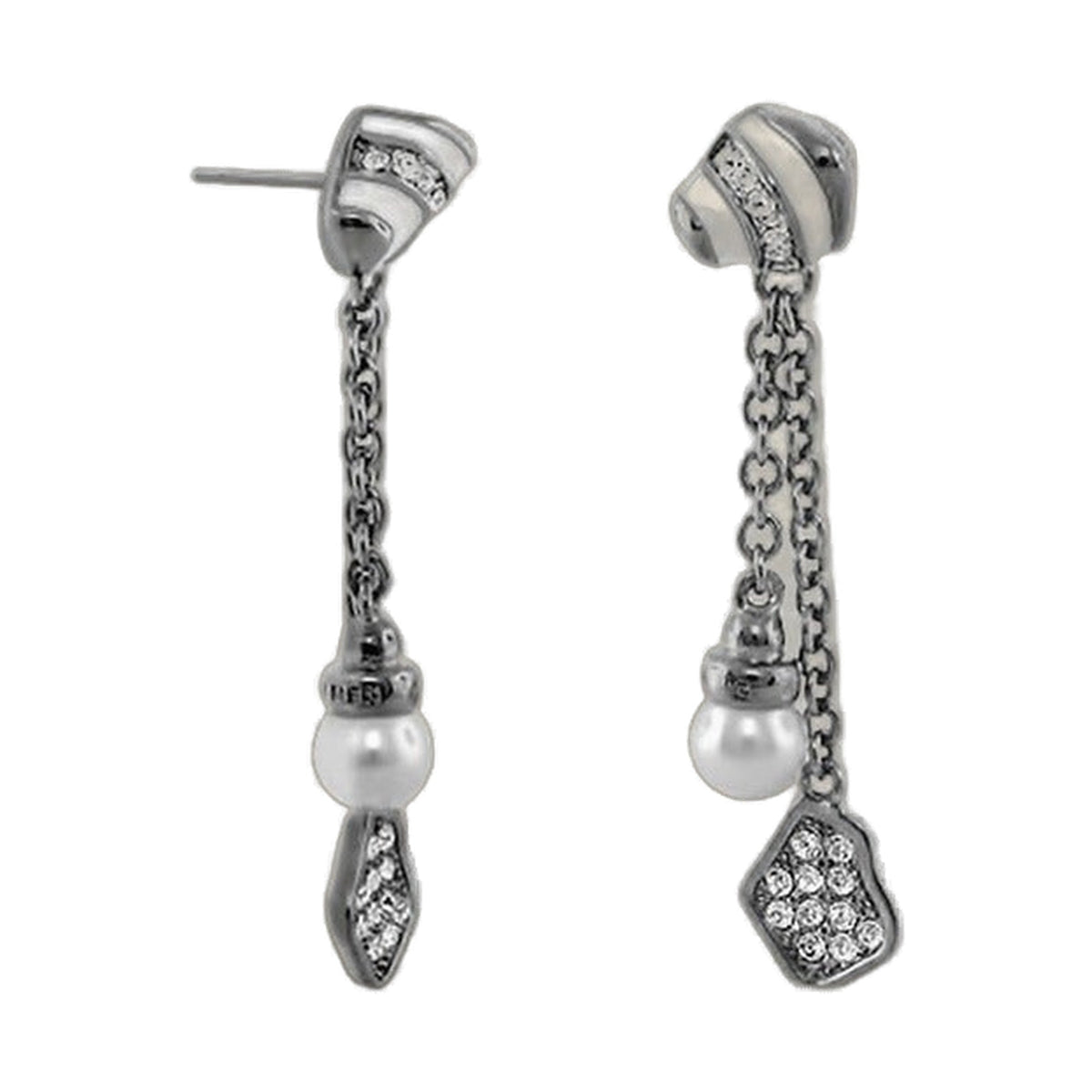 Moon Dust Earrings by Lauren G Adams, silver-tone pair with diamond-embellished bars and pearl drop charms on Tampa Home & Garden Store