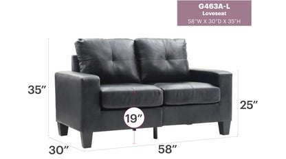 Track Arm Loveseat in black faux leather with pocket-coil cushions by HouseOfZazla on Tampa Home & Garden Store