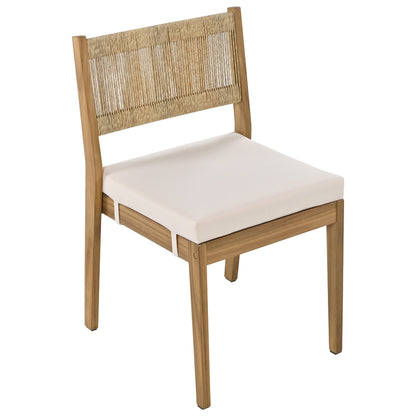U_Style outdoor acacia wood dining chair with woven back and white cushion by HouseOfZazla on Tampa Home & Garden Store