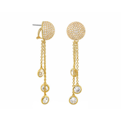 Shimmer and Glimmer Earrings, gold-tone pavé ball studs with crystal drop chains, Lauren G Adams, pair on Tampa Home & Garden Store