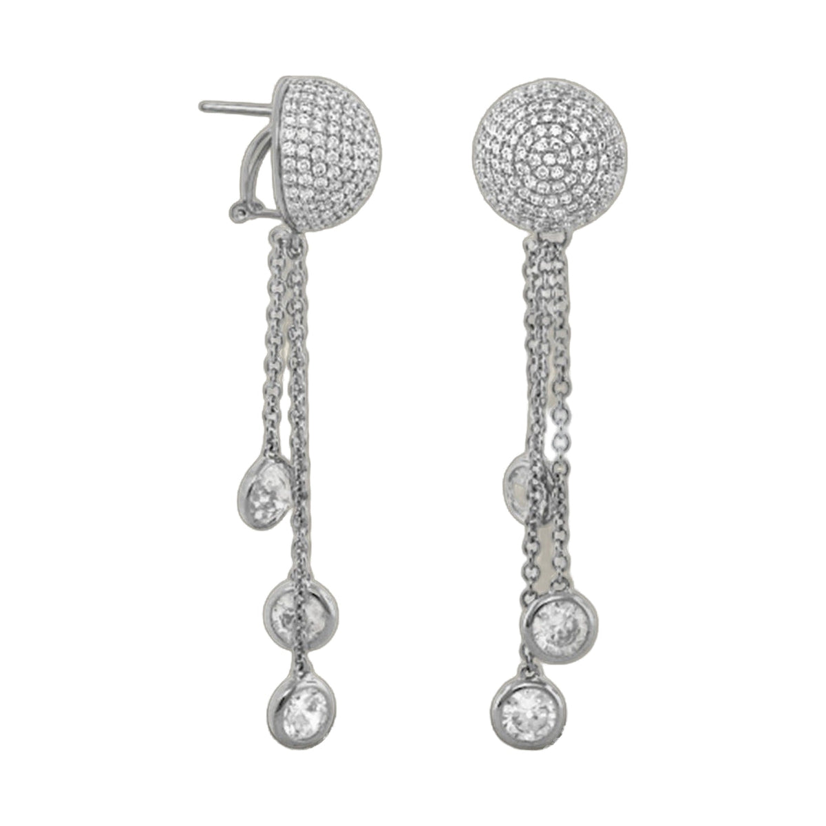 Shimmer and Glimmer Earrings pair by Lauren G Adams, silver pavé studs with chain tassels on Tampa Home & Garden Store