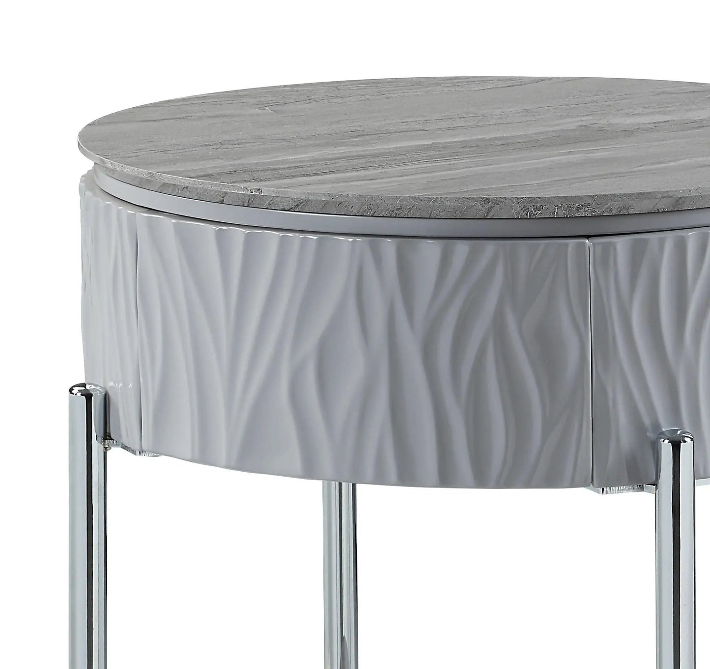 Yukino round sofa table with grey marble-look top and chrome legs Unique Piece Furniture on Tampa Home & Garden Store