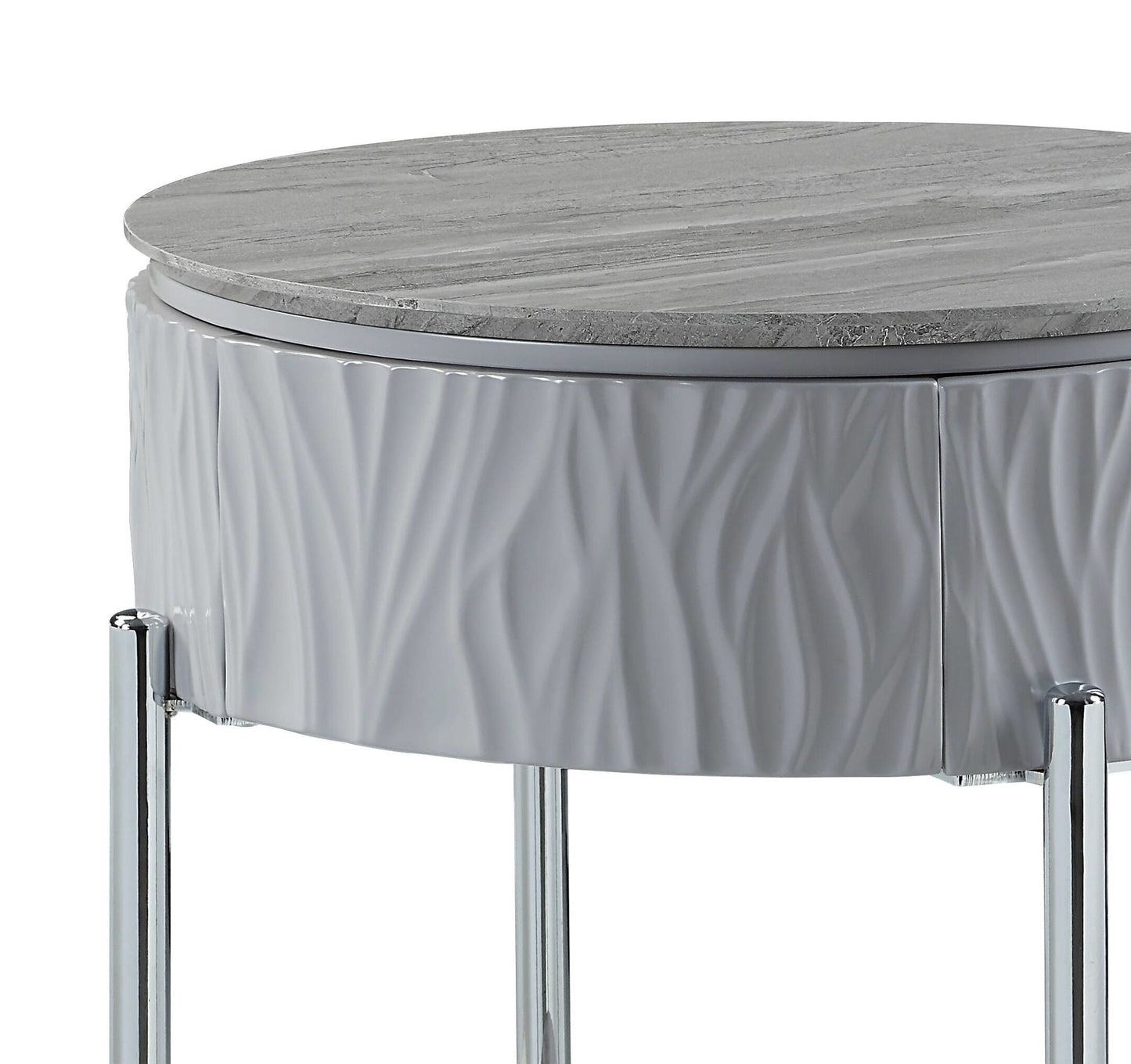 Yukino high gloss table by HouseOfZazla, round gray marble top with chrome legs on Tampa Home & Garden Store