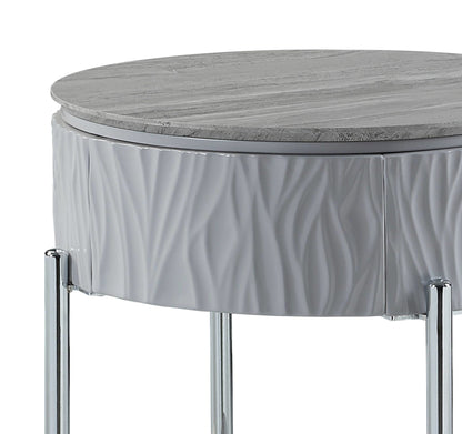 Yukino high gloss table by HouseOfZazla, round gray marble top with chrome legs on Tampa Home & Garden Store