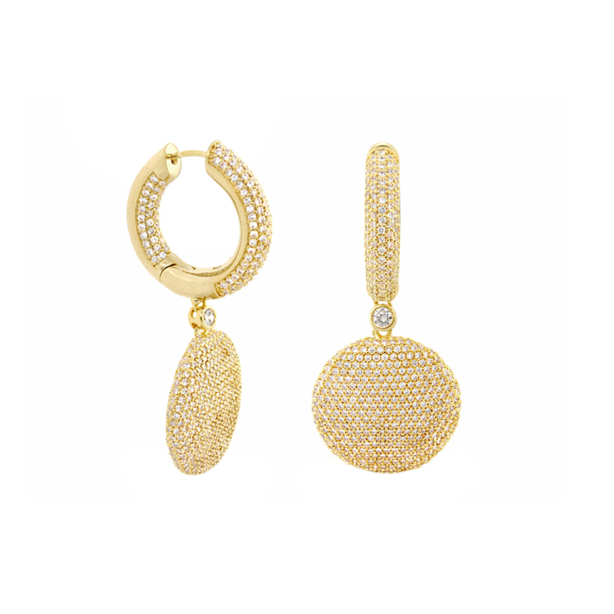 Shimmer and Glimmer Dangle Earrings Lauren G Adams, gold pavé hoops with oval pendant pavé bar on Tampa Home & Garden Store