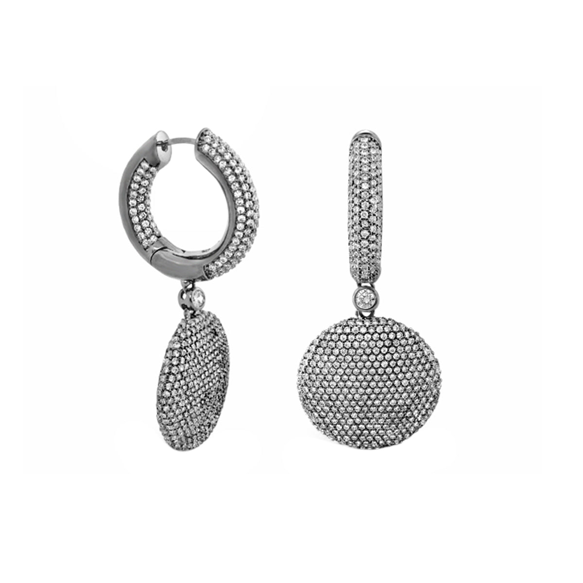 Shimmer and Glimmer Earrings by Lauren G Adams, silver-tone pavé hoops with long bar drops on Tampa Home & Garden Store