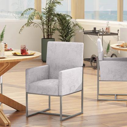 Element Dining Arm Chairs gray fabric upholstery with slim metal frames HouseOfZazla on Tampa Home & Garden Store