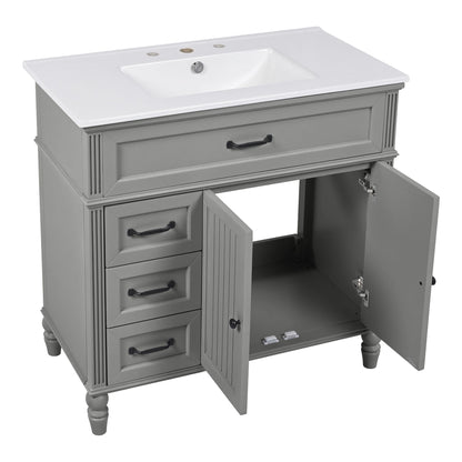 Bathroom vanity with sink and drawers, freestanding solid wood cabinet in gray on Tampa Home & Garden Store