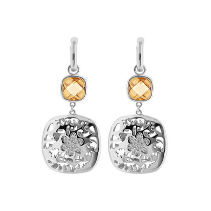 Allure Earrings by Lauren G Adams; silver drop earrings with orange stones and filigree on Tampa Home & Garden Store