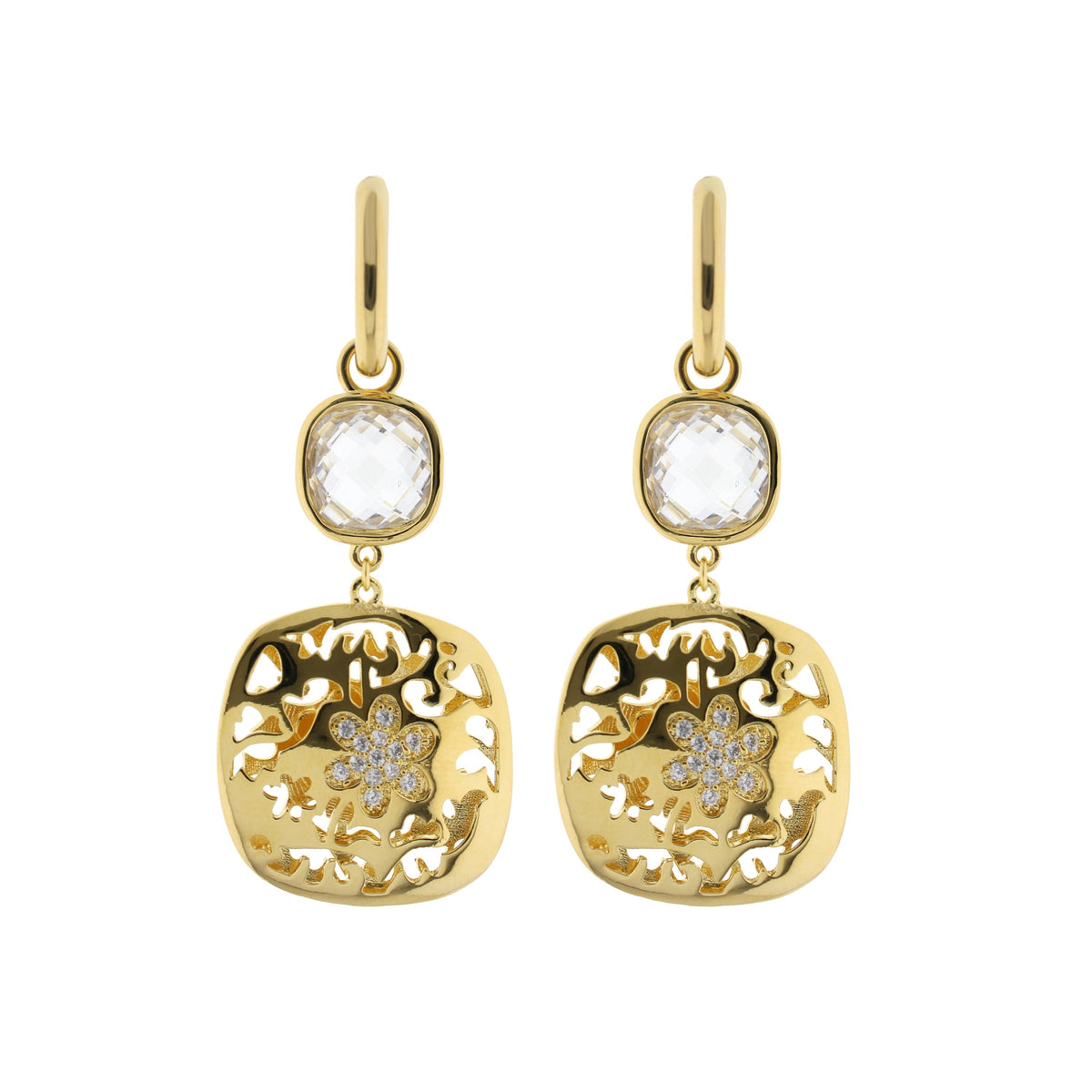 Allure Earrings by Lauren G Adams, gold-tone drop earrings with clear crystals, pair on Tampa Home & Garden Store