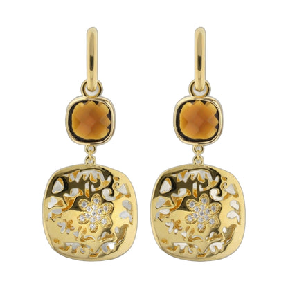 Allure Earrings pair by Lauren G Adams, gold-tone drops with orange stones and enamel on Tampa Home & Garden Store