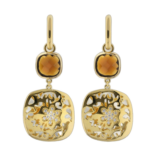 Allure Earrings pair by Lauren G Adams, gold-tone drops with orange stones and enamel on Tampa Home & Garden Store