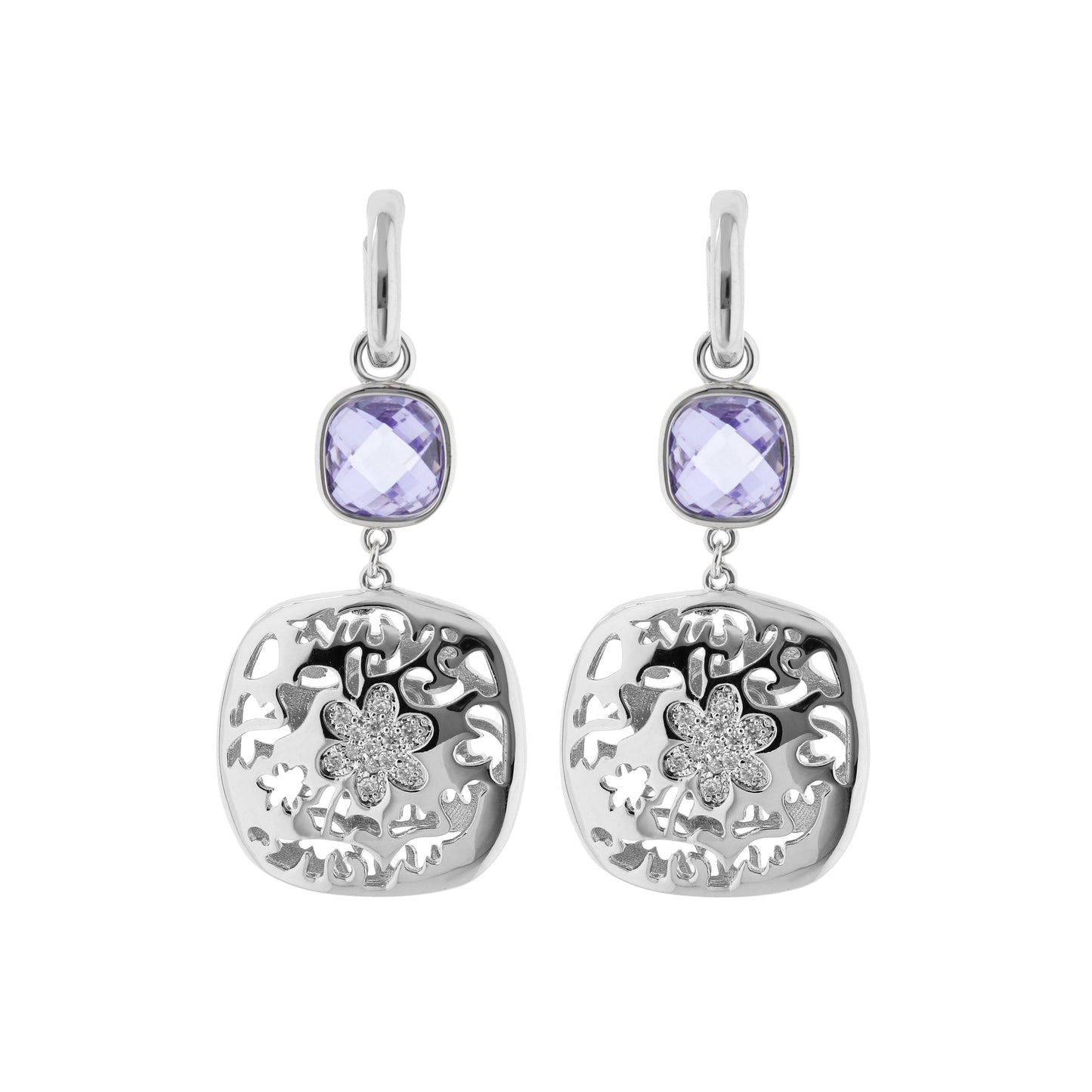 Allure Earrings by Lauren G Adams: lavender oval gemstone drops in a silver filigree pair on Tampa Home & Garden Store