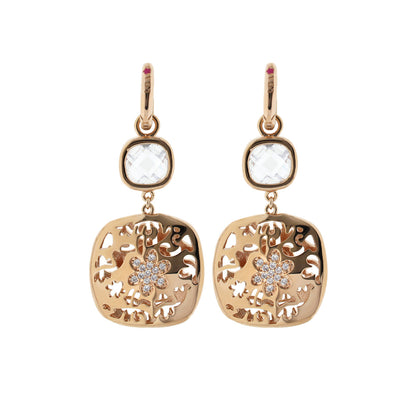 Allure Earrings; gold-tone drop earrings (pair) with clear gemstone and filigree disc on Tampa Home & Garden Store