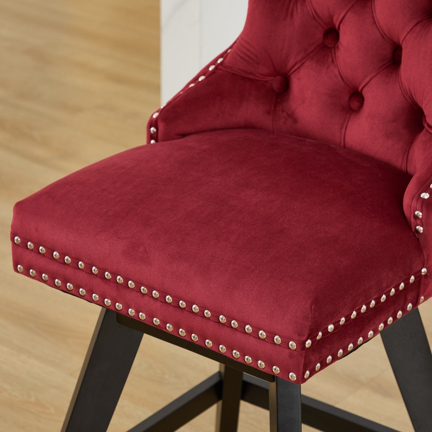 Swivel Velvet Barstools set of 2, wine red with button tufting and nailhead trim by HouseOfZazla on Tampa Home & Garden Store