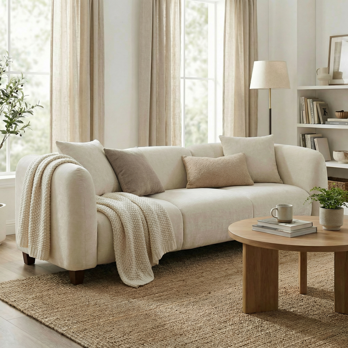 Modern 87 Inch Chenille Sofa by HouseOfZazla with sturdy frame and beige upholstery on Tampa Home & Garden Store